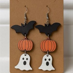 Halloween Earrings – Bat Pumpkin Ghost Dangle Earrings, Spooky Cute Fall Jewelry